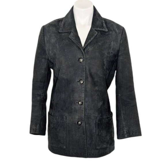VTG Blue Green Gray The Territory Ahead Button Front Leather Coat - Picture 1 of 9